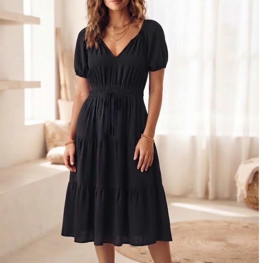 Universal Thread Black Witchy Midi Dress Size Large Bohemian Dark Cottagecore
